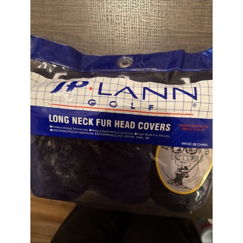 New 3 JP LANN Deluxe Long Neck Acrylic Fur Navy Golf Head Covers Oversized Heads